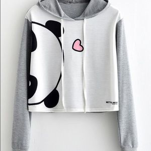Panda Graphic Contrast Sleeve Hoodie